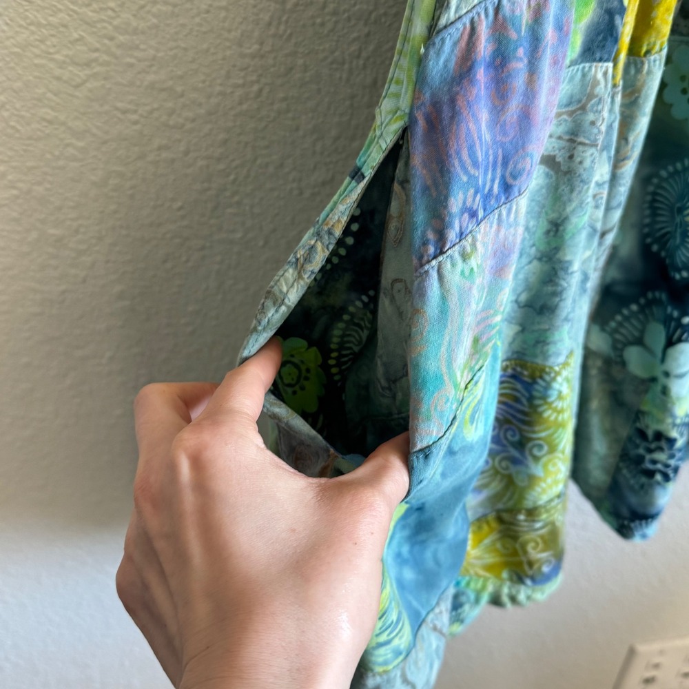 Batik Patchwork Smocked Back Mini Dress Pockets H… - image 4